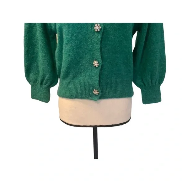 Zara Green Sweater Cardigan with flower gems - Picture 6 of 12